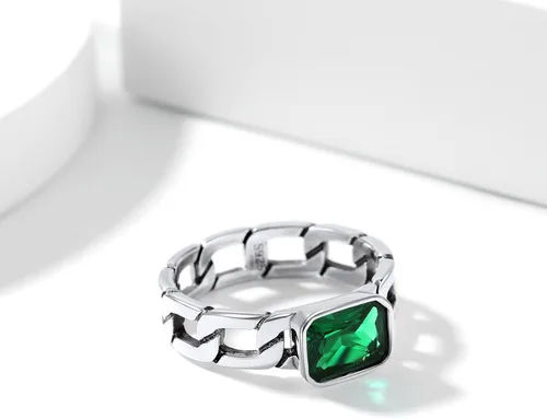 Vista 7 de Silvora Anillo de cadena de eslabones cubanos con circonita de plata de ley, regalo de compromiso de boda con embalaje delicado