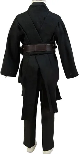 Vista 6 de Disfraz de Jedi para niños para cosplay de Anakin, túnica con capucha, versión negra, talla S Negro (juego completo)
