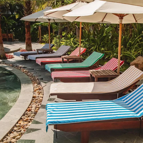 Vista 7 de Arkwright California - Funda para tumbona de playa, paquete de 2 - Toalla de algodón suave y a rayas estilo cabana con bolsillo para silla de playa