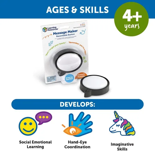 Vista 5 de Learning Resources Message Maker - Botón grabable con burbujas de discurso – Juguetes SEL, habilidades de conversación, botones de grabadora de voz