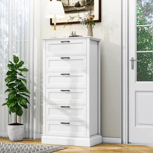 Vista 9 de biukpci Cómoda blanca con 5 cajones, almacenamiento vertical para dormitorio, cómoda alta de madera para pasillo, cómoda alta de madera con cajones