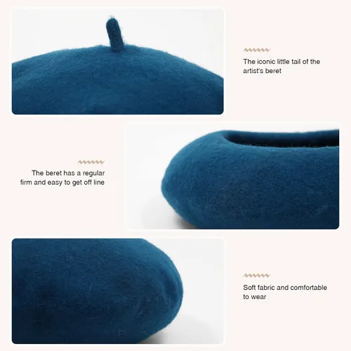 Vista 91 de Boina de lana francesa para mujer, gorra de invierno clásica de color sólido