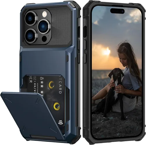 Vista 72 de Nvollnoe Compatible con iPhone 15 Funda con ranura para tarjetas, resistente, protectora de doble capa, a prueba de golpes, ranura oculta