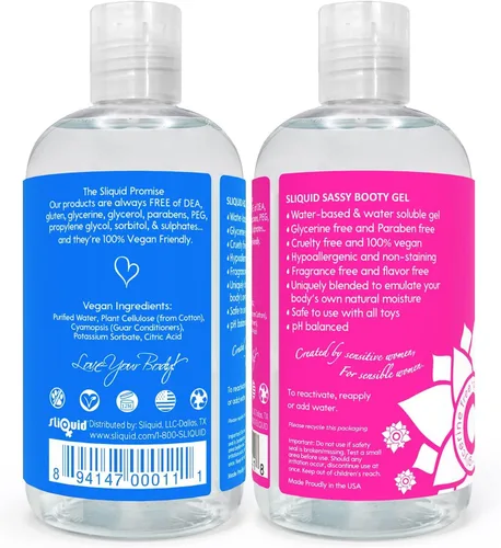 Vista 2 de Sliquid H2O + Sassy Variety - Paquete de 2 lubricantes a base de agua para mujeres, hombres y parejas, juego de lubricante personal, no mancha, sin