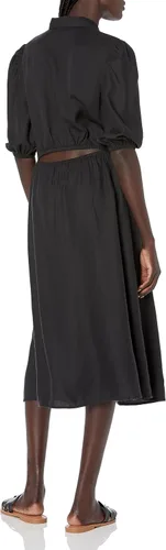 Vista 2 de The Drop Ellen Vestido camisero midi con mangas abombadas y espalda abierta para mujer