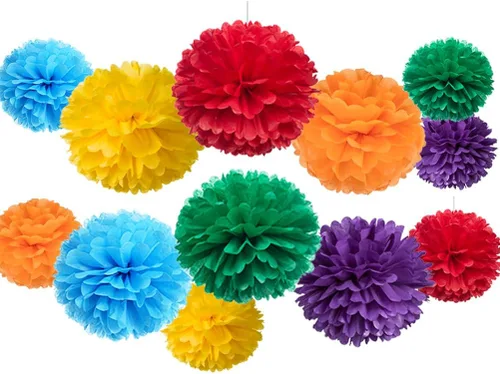Vista 23 de Pompones de papel negro para fiestas (12 unidades)