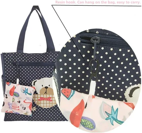 Vista 4 de Juego de 6 bolsas de comestibles reutilizables, duraderas y ligeras, plegables, bolsas de compras de poliéster lavables