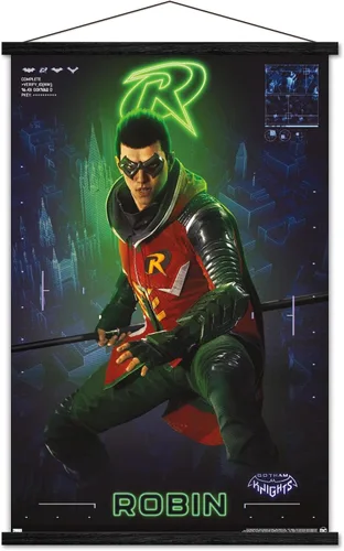 Vista 18 de Trends International DC Comics Gotham Knights - Póster de pared de Robin, 14.725 x 22.375 pulgadas, versión enmarcada de madera de granero