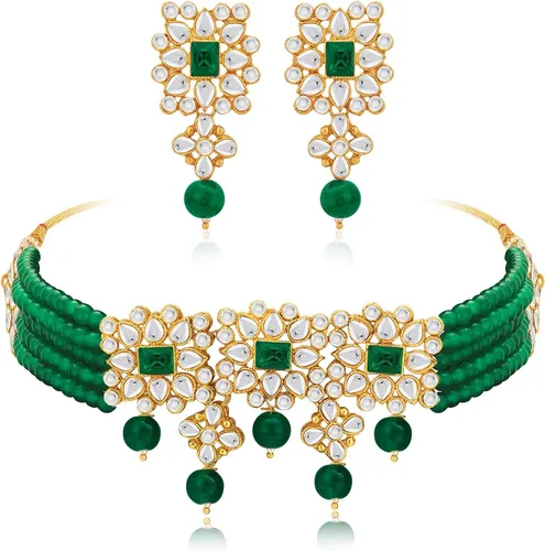 Vista 9 de Aheli Ethnic Indian Necklace Earring Maang Tikka Set Traditional Bollywood Fashion Jewelry for Women Blue