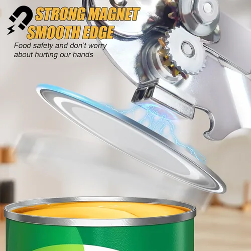 Vista 3 de Abridor de latas comercial, ICEKATl Abridor de latas manual de alta resistencia fácil para latas grandes con imán, manivela plegable con mangos Negro