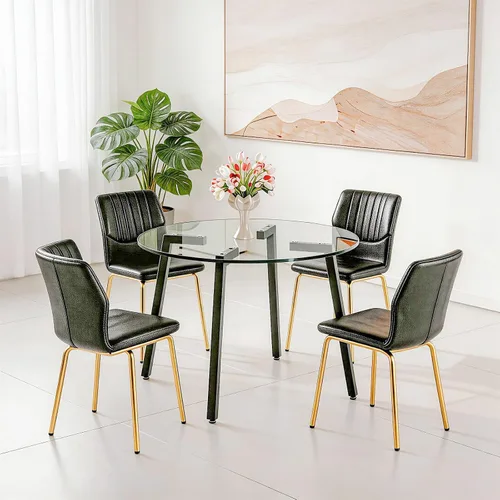 Vista 17 de Juego de mesa de comedor de cristal para 4, mesa rectangular con 4 sillas de cocina de cuero blanco, juego de comedor de cocina de 51 pulgadas, mesa