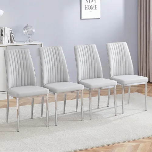 Vista 13 de Sillas de Metal Negro, Juego de 4 Sillas de Comedor Modernas con Cuero Sintético PU y Patas Cromadas de Alto Respaldo para Comedor, Cocina, Sala