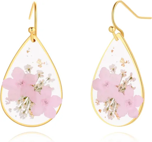 Vista 50 de Forget-Me-Not and Queen Anne's Lace Pressed Wildflower Earrings Pressed Flower Earrings Handmade Drop and Dangle Earrings Gift for Woman