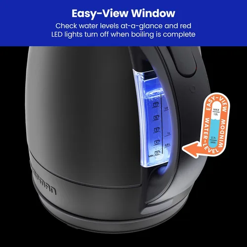 Vista 4 de Chefman Hervidor eléctrico, hervidor eléctrico de acero inoxidable de 1.8 litros con apagado automático, luces LED, protección para hervir y secar