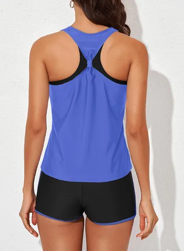 Vista 2 de Aleumdr Traje de baño deportivo de 3 piezas para mujer con pantalones cortos, camiseta sin mangas con brasier deportivo y pantalones cortos
