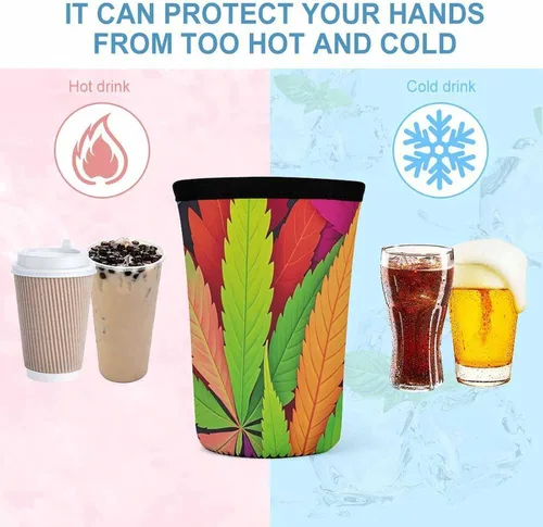 Vista 4 de MultiColor Leaf Weed Art Reusable Insulated Neoprene Iced Coffee Cup Sleeves 3 Sizes Diving Material Cup Durable Beverage Covers for Cold Coffee Tea