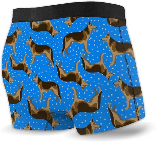 Vista 2 de Calzoncillos tipo bóxer clásicos para hombre, diseño de pastor alemán sobre azul, novedad estrellada, con estampado, ropa interior tipo bóxer