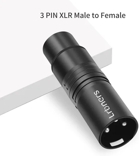 Vista 3 de Adaptador de audio XLR macho a hembra, conector de acoplamiento de bloqueo seguro de carcasa negra, transmisión de señal sin pérdida de 3 pines