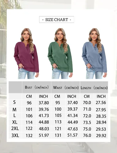 Vista 5 de OFEEFAN - Sudaderas casuales para mujer, túnica de manga larga con botones, estilo Henley