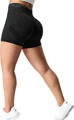 Vista 6 de VOYJOY Pantalones cortos de entrenamiento para mujer de 3.6 pulgadas, con levantamiento de glúteos, pantalones cortos de gimnasio sin costuras