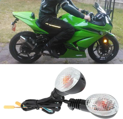 Vista 4 de Estink 2 luces intermitentes para motocicleta, intermitentes secuenciales LED ámbar que fluyen, ajuste universal para KLX250 EX250 2008-2012, Negro