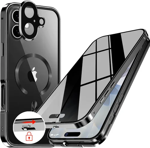 Vista 15 de Funda magnética de privacidad para iPhone 12 Pro Max con anillo de metal CD y cierre desplegable automático [compatible con MagSafe]