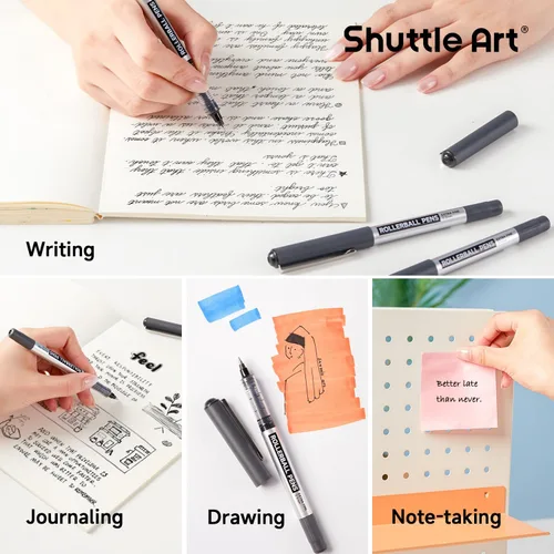 Vista 4 de Shuttle Art Paquete de suministros escolares y de trabajo, 10 bolígrafos de tinta líquida negra + 9 notas adhesivas de colores brillantes