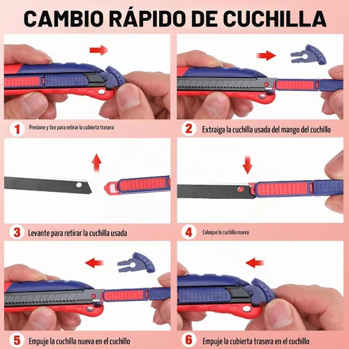 Vista 7 de WORKPRO Cuchillo utilitario de seguridad 2 en 1, hoja retráctil a presión, juego de cortador de caja de metal, cuchillos de afeitar Exacto