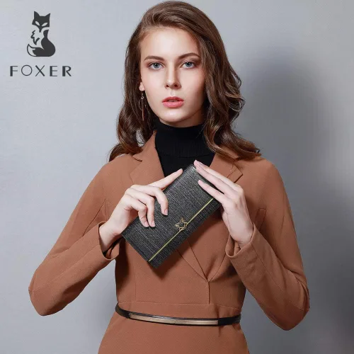 Vista 7 de FOXER Cartera de cuero para mujer, cartera de embrague plegable para mujer, talla única