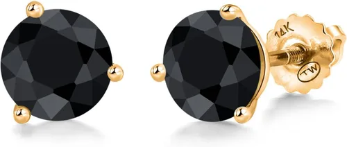 Vista 196 de Gem Stone King Aretes de Martini de oro amarillo de 14 quilates Aretes de tuerca de 3 puntas para mujeres y hombres Redondos de 0.236 pulgadas