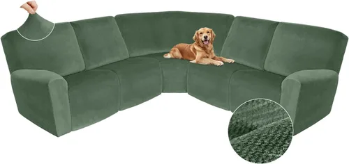 Vista 317 de Arfntevss Fundas de sofá seccional reclinable de terciopelo, Funda de sofá seccional de esquina para sofá reclinable, Funda elástica suave