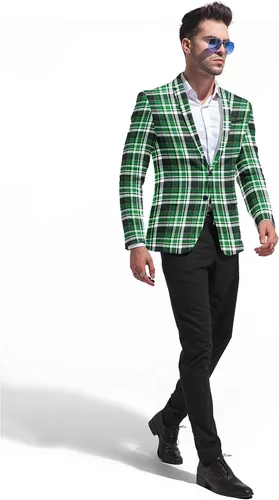 Vista 4 de Blazer a cuadros para hombre, 2 botones, ligero, ajuste regular, a cuadros, chaqueta deportiva, chaqueta de vestir casual para uso diario, abrigo