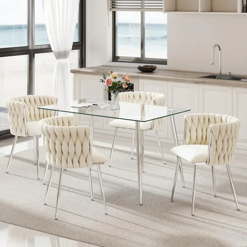 Vista 39 de Juego de mesa de comedor de cristal plateado para 2, juego de mesa cuadrada de lujo moderno de 36 pulgadas, juego de mesa de cocina minimalista de 3