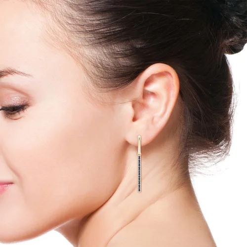 Vista 3 de ANGARA - Aretes colgantes de zafiro azul natural para mujeres y niñas en oro macizo de 14 quilates, platino, regalo de joyería de piedra natal