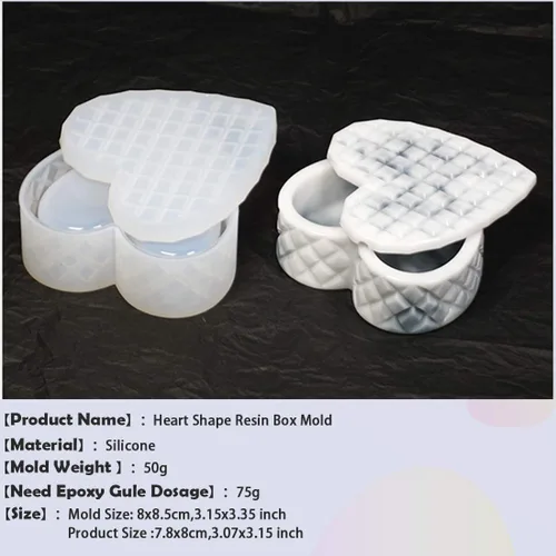Vista 7 de Moldes de resina para caja de corazón, moldes de caja de silicona, moldes de caja de joyería con tapa, molde de caja de almacenamiento, moldes