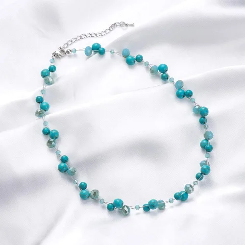 Vista 3 de Collar corto turquesa con cuentas para mujer, joyería de moda con perlas y cuentas de cristal, regalos de cumpleaños para mujer, Vidrio, No es una