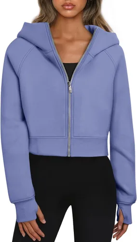 Vista 15 de Trendy Queen Sudaderas con capucha y cremallera para mujer, chaquetas Verde Armada (ArmyGreen)