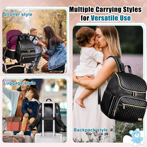 Vista 7 de Mochila para pañales Weitars con cambiador, mochila para pañales de bebé, mochila para pañales de viaje, bolso para pañales para mamá, 5 bolsillos
