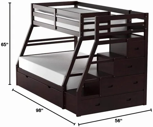 Vista 3 de Acme Jason - Litera de madera de tamaño individual sobre cama matrimonial con nido en color espresso