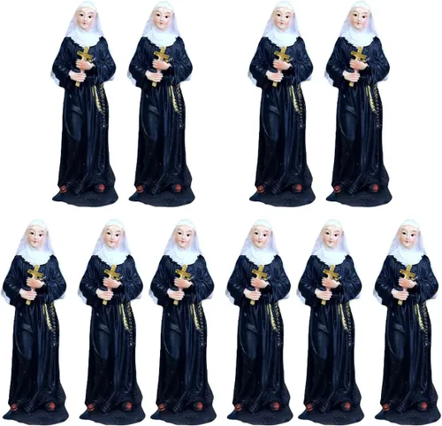 Vista 10 de Garneck Estatua de monja Virgen Figuras católicas Estatua de oración Mini escultura católica Figuras Virgen Desltop Escultura Escritorio Rosario