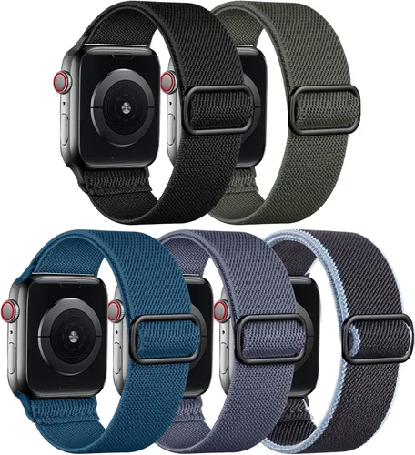Vista 10 de Adorve - Correa elástica compatible con correas de Apple Watch para hombres Negro/Rosa arena/Verde pino/Starlight/Leopardo