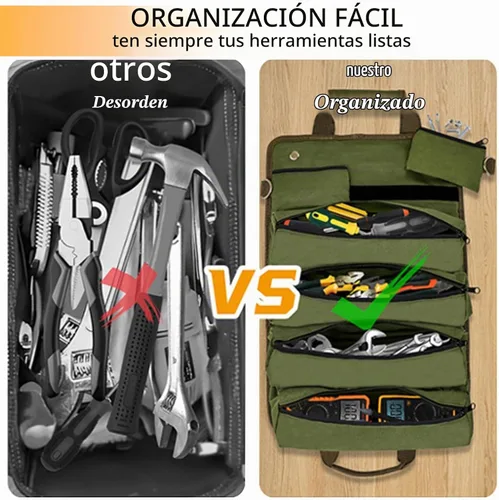 Vista 6 de Bolsa de herramientas enrollable, almacenamiento de herramientas suave portátil resistente con 2 bolsas desmontables, regalos para hombre, papá