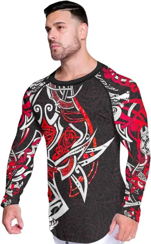 Vista 4 de 365CUSGIFTS - Camiseta de compresión Viking de manga larga para capa base, ajuste de rendimiento, MMA BJJ, tela elástica