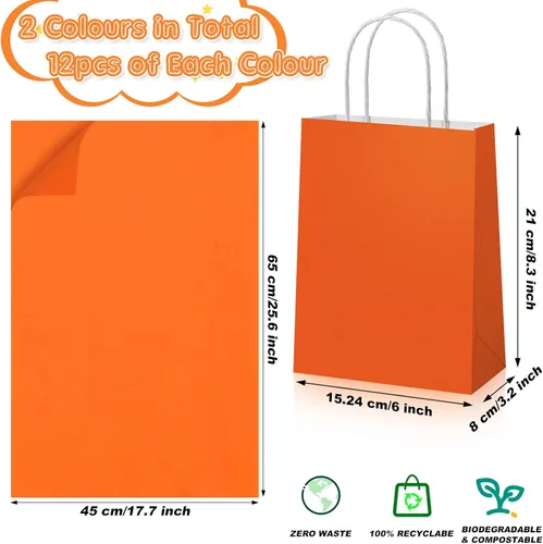 Vista 2 de Fumete Paquete de 24 bolsas de regalo de papel kraft con papel de pañuelo, coloridas bolsas de recuerdo de fiesta con asas para fiesta de guerra