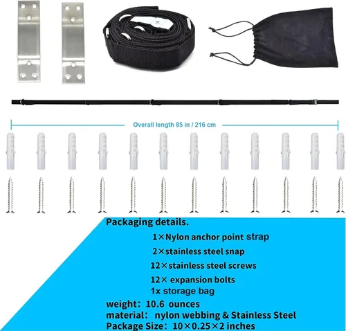 Vista 7 de Brebebe Correa de anclaje de pared multipunto para ejercicios de bandas de resistencia, trabillas de correa de anclaje de puerta con 5 anillos en D