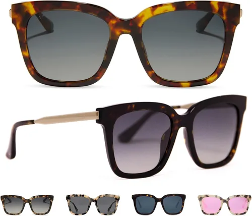Vista 26 de DIFF Bella Designer - Gafas de sol cuadradas de gran tamaño para mujer, 100% protección UVA/UVB, colores de moda de moda Tortoise