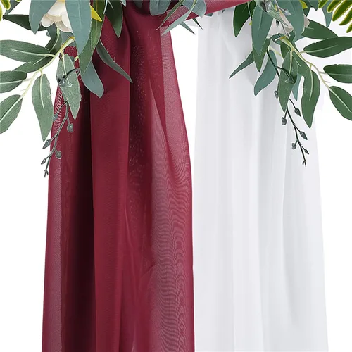 Vista 4 de Decoración de tela de gasa, 1 panel de 2 x 10 pies, cenefas sin arrugas, tela drapeada suave para arco de boda con 2 cintas, para decoración