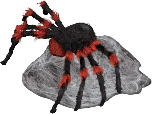 Vista 3 de Spirit Halloween 21 pulgadas LED rojo y negro saltando araña animatrónica, multicolor