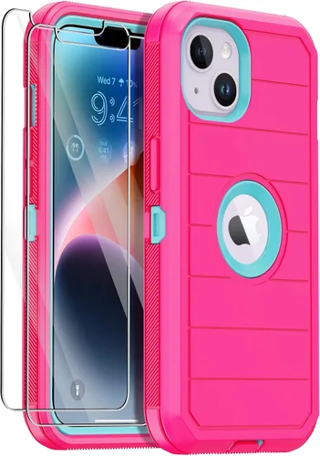 Vista 13 de Funda para iPhone 14 con 2 protectores de pantalla, resistente a los golpes, a prueba de caídas, a prueba de polvo, cuerpo completo, resistente