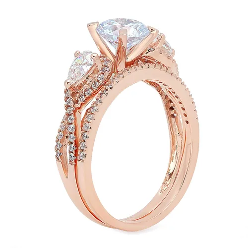 Vista 2 de Anillo redondo de 1,94 quilates de corte de pera con 3 piedras con acento VVS1 Ideal Natural Cielo Azul Topacio de compromiso de diseñador